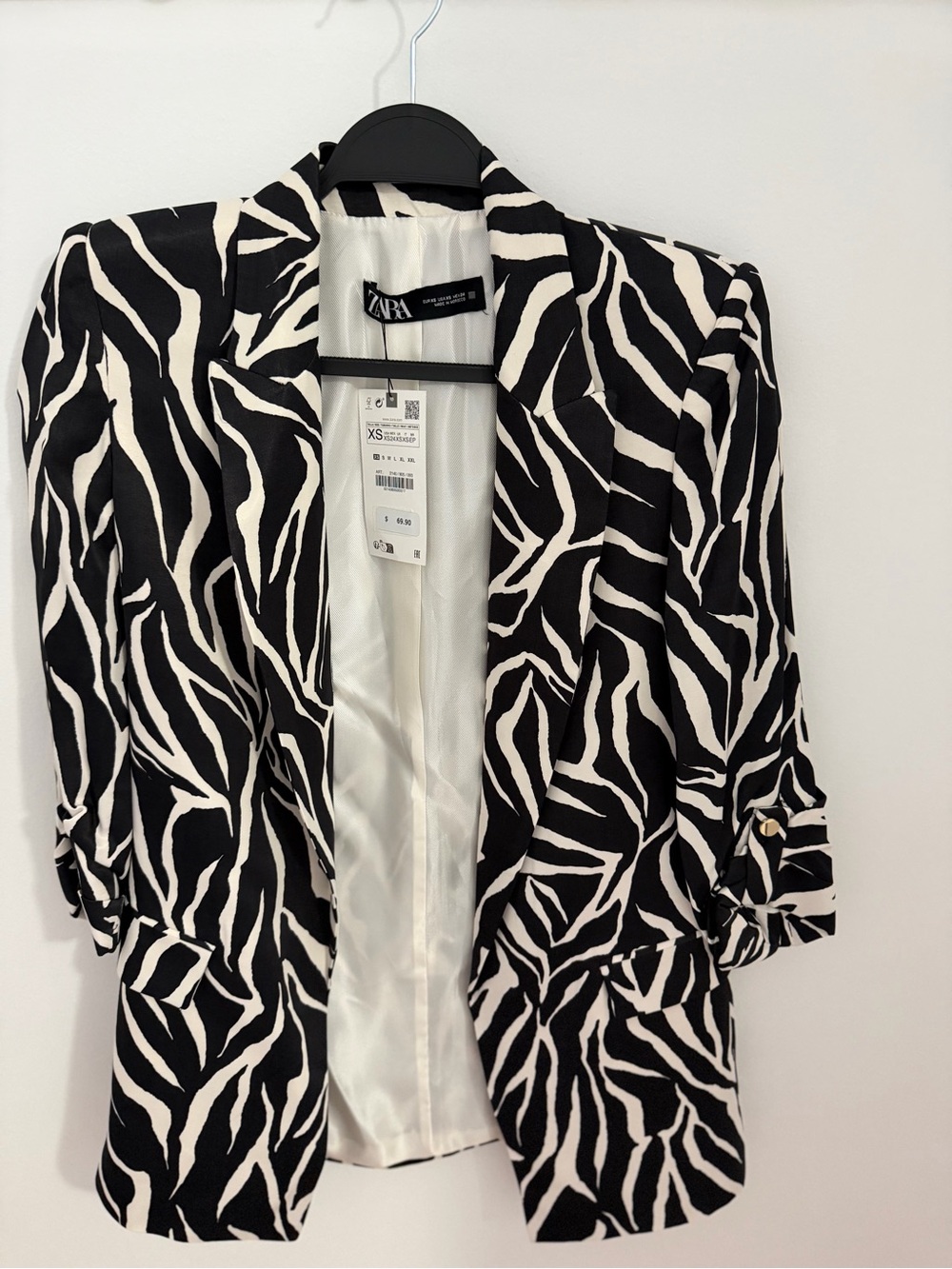 Zara Black and White Zebra-Print Blazer